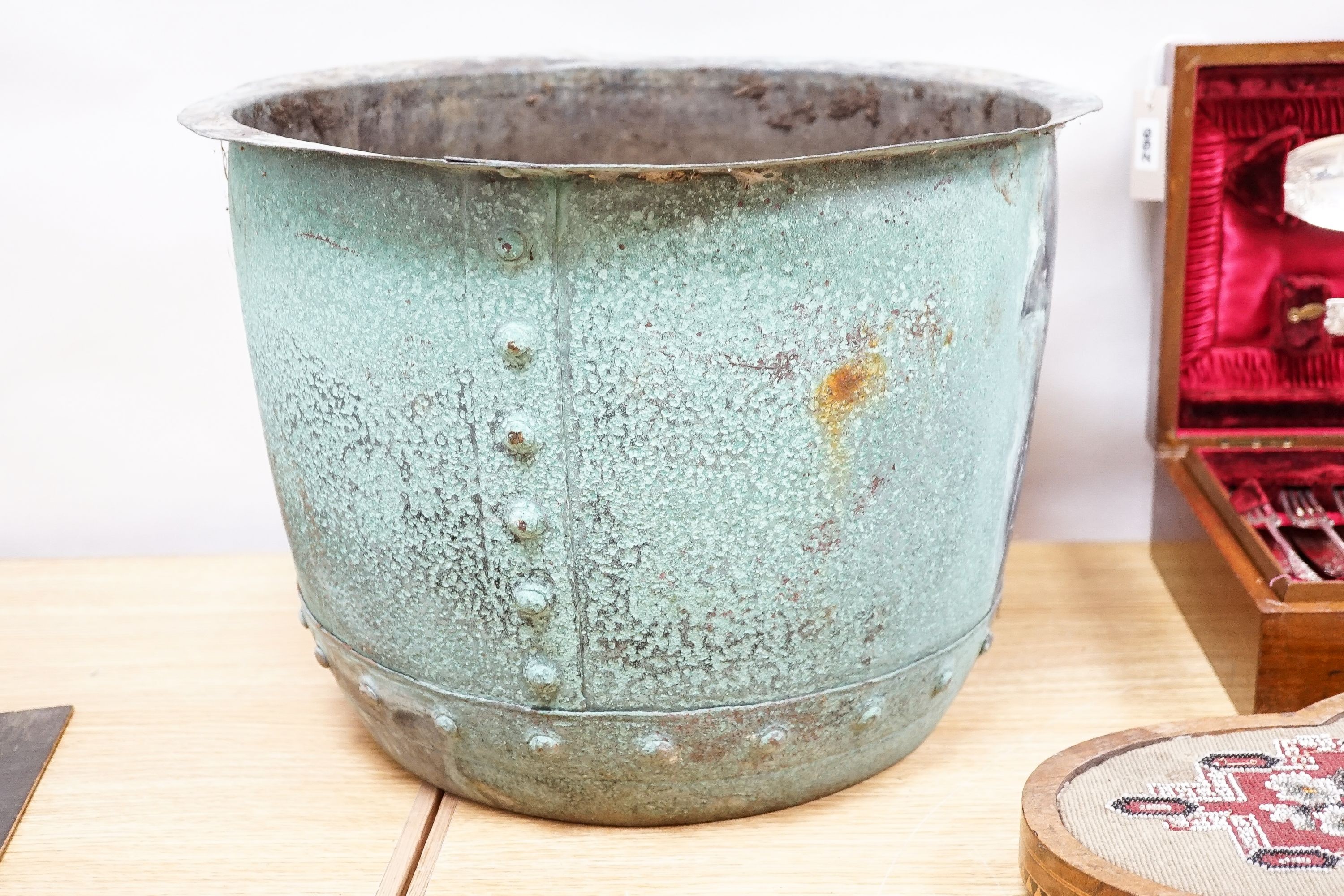 A copper log bin 46cm